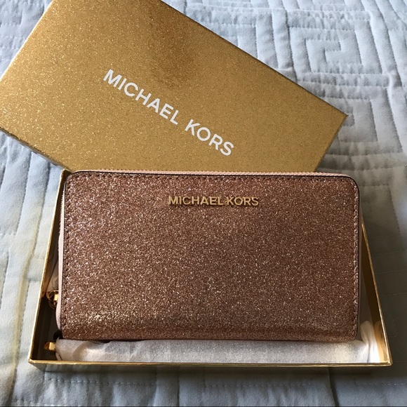 Michael Kors Handbags - MK large flat zipper wallet, rose gold
